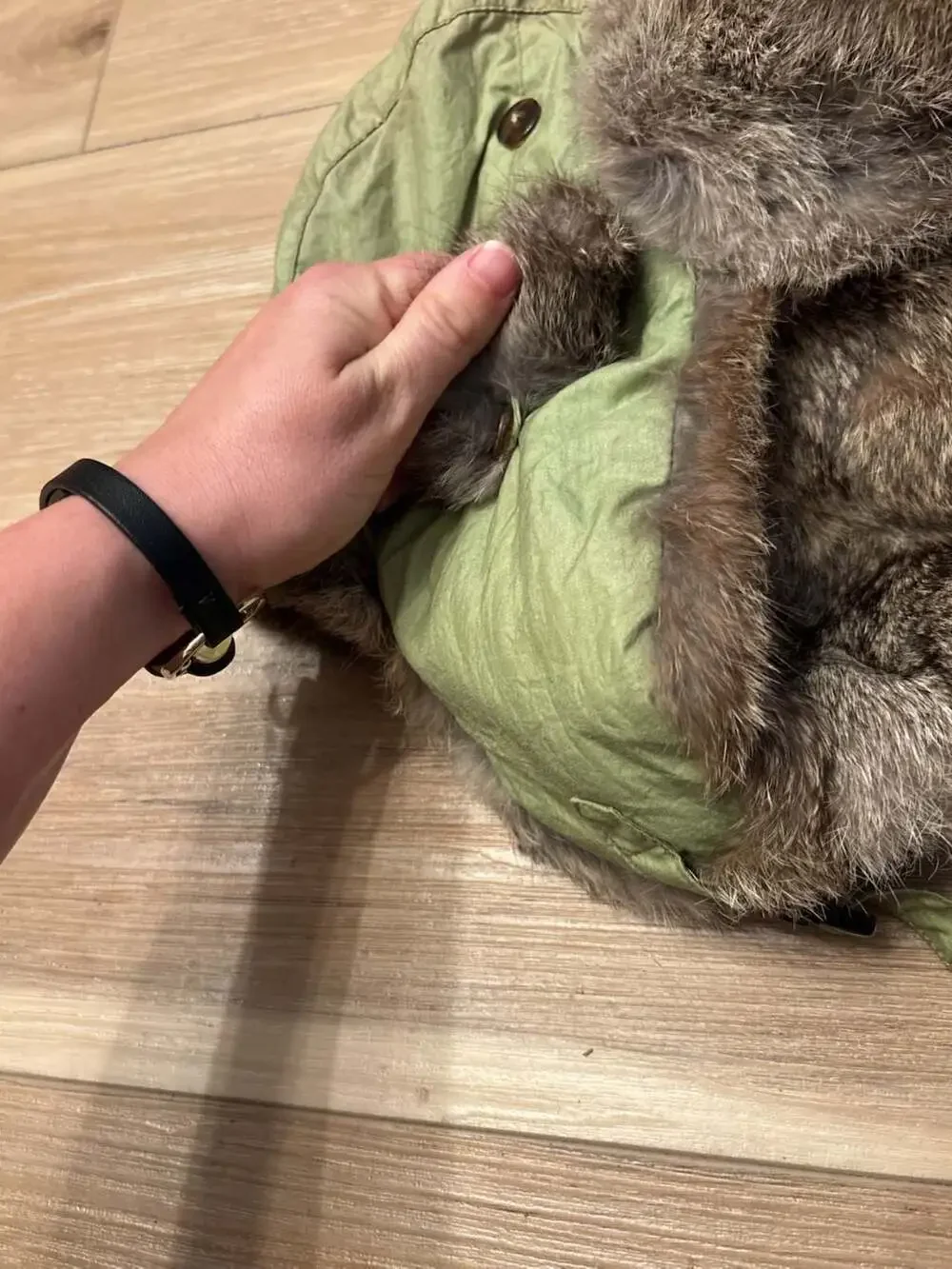 Mad Bomber Size L Green Nylon Real Genuine Rabbit Fur Trapper Hat